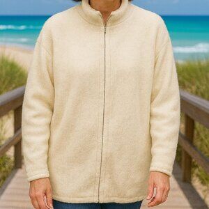 J.Crew Point Sur Cream Fuzzy Jacket Cardigan Coat S Small Ivory Cream Zip Up